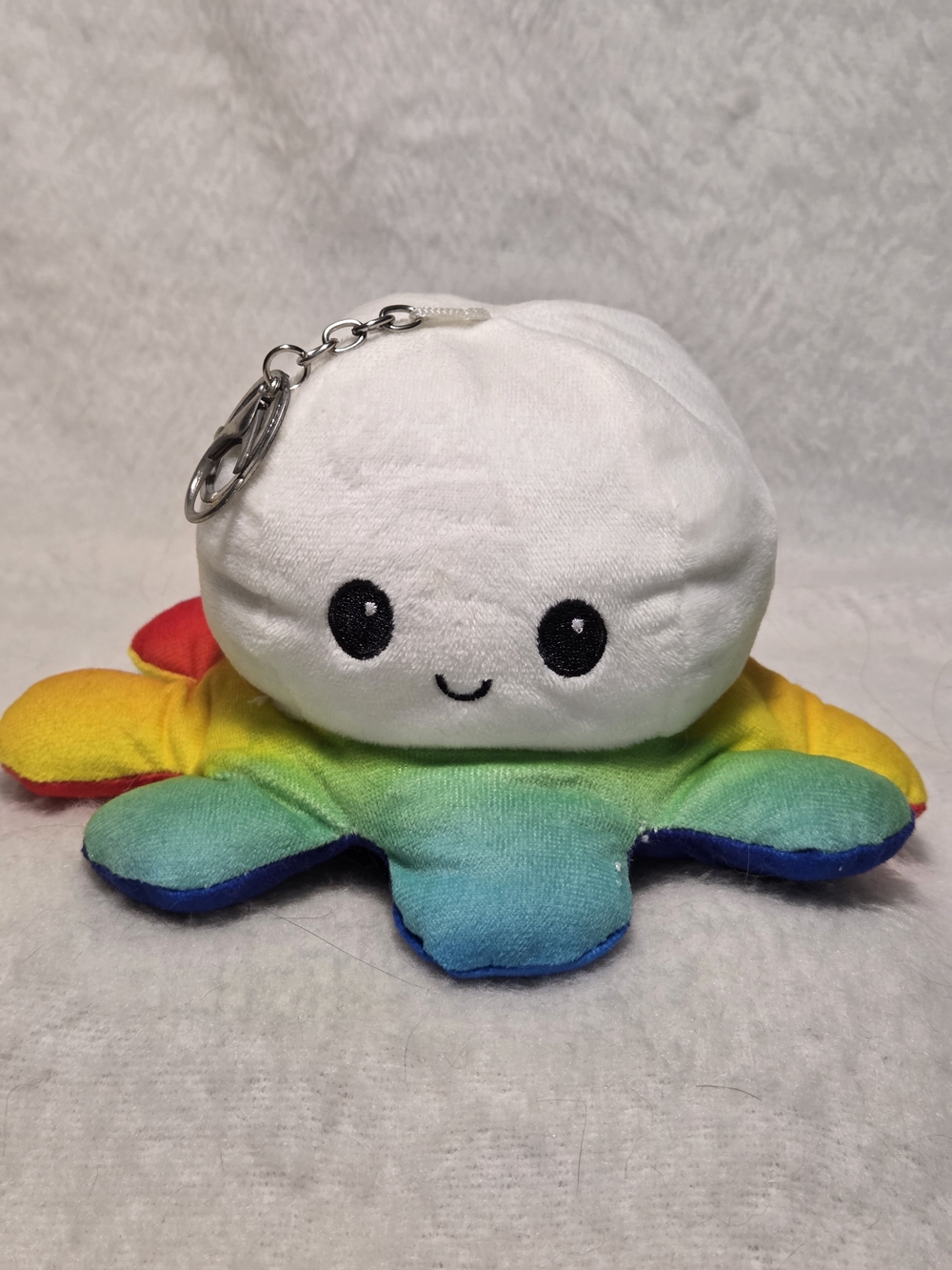 Reversible Rainbow White Smiling Black Frowning Octopus Plush with Keychain